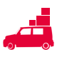Red car with boxes on roof icon.